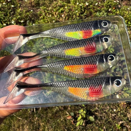 4pcs Handmade Soft Plastic Fishing Lures, Paddle Tail Swimbaits Soft Lures, Fishing Lures for Bass Trout Crappie Walleye Soft Plastic Bass Lure Baits Kits for Fishermen fishinglife