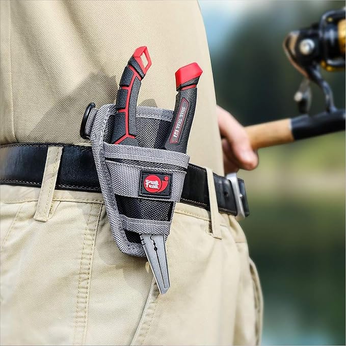 SNAIL TRAIL 7'' Fishing Pliers, Angled Head Split Ring Pliers, Auto-Open by Magnets, Corrosion Resistant Fish Hook Remover, Saltwater Crimping Shot & Wire Cutter Tool