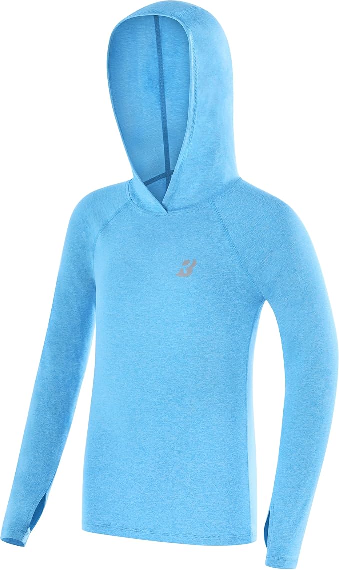 Roadbox Boys Rash Guard Hooded Fishing Shirt, Kids UPF 50+ Long Sleeve Sun Hoodie, Youth UV Protection Beach Swim Shirts