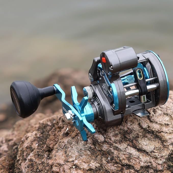 Burning Shark Baitcasting Fishing Reel, Smooth Powerful Round Baitcaster Reel, Saltwater Inshore Surf Trolling Reel, Conventional Reel for Catfish, Musky, Bass, Pike