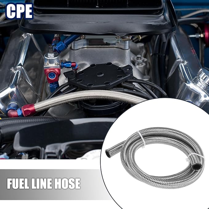 X AUTOHAUX Car Stainless Steel Braided Mesh Hose 3.3ft 1/2" AN8 Fuel Hose Oil Gas Line Silver Tone