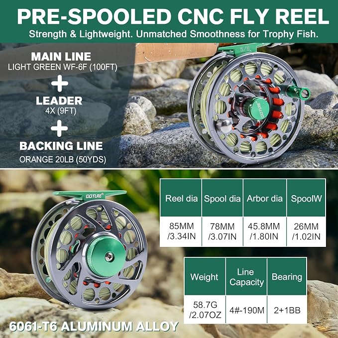Goture Fly Fishing Rod and Reel Combo with Fly Rod & Gear Case, 9FT 4-Piece Fly Rod, Pre-Spooled Reel, Fly Line, Flies, Leader, Tippet, Forceps, Nipper and Complete Starter Kit