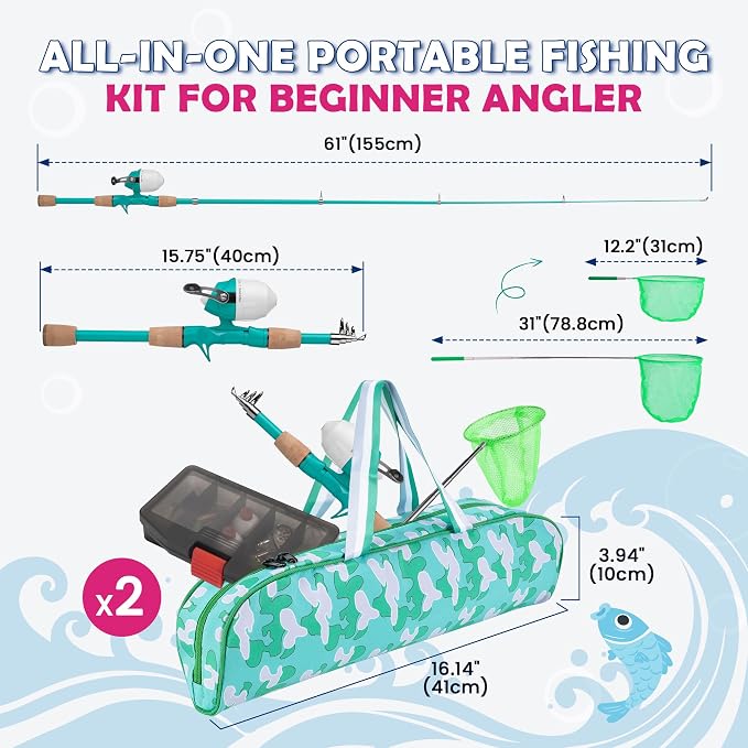 Kids Fishing Pole, Portable Telescopic Kids Fishing Poles for Boys Girls Youth, Fishing Rod and Reel Combo