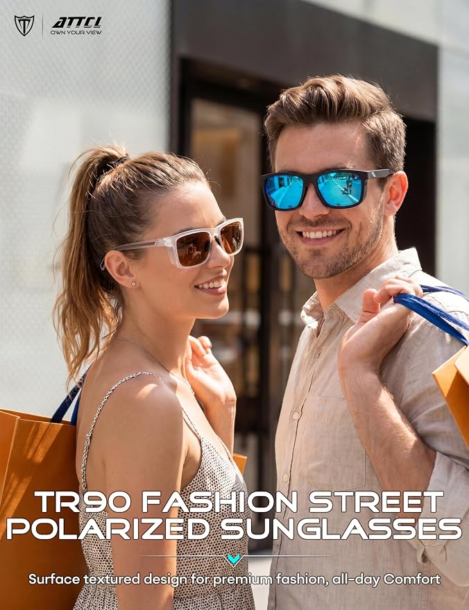 ATTCL Square Polarized Sunglasses for Men: Ultra-Light TR90 Frame UV400 Protection Sun Glasses for Fishing Driving