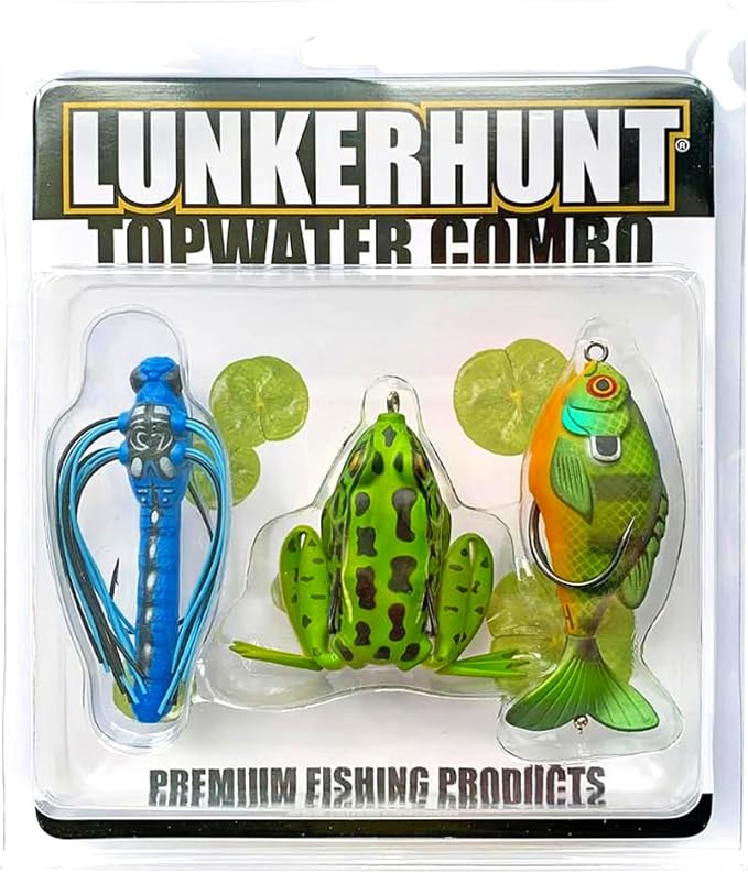 Lunkerhunt TOPCOM01 Topwater Combo – Assortment | Dragonfly, Lunker Frog, & Prop Fish | Durable Fishing Lures