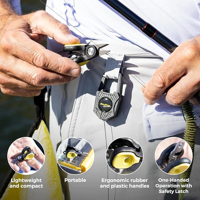 Titanium-Coated Fishing Line Cutter Saltwater Set, Fishing Scissors for Braided Line with Retractable Zinger & Thick Microfiber Towel, One-Hand Operation Anti-Rust Compact Braid Scissors