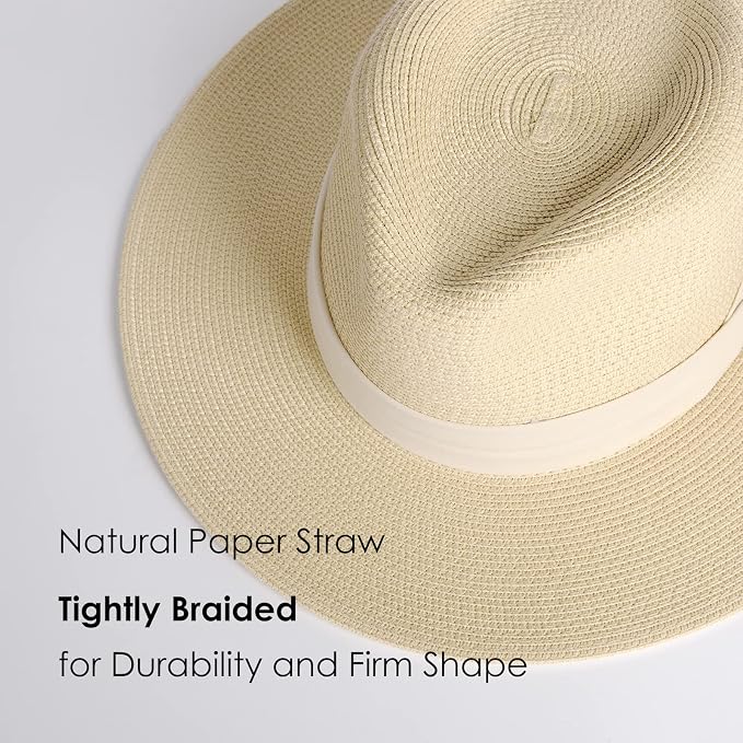 FURTALK Womens Mens Wide Brim Straw Panama Hat Fedora Summer Beach Sun Hats UPF Straw Hat for Women