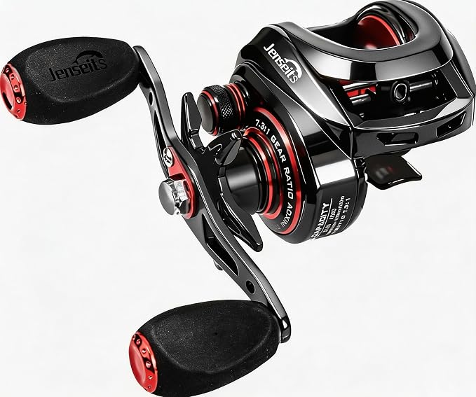 Jenseits Baitcasting Reel 7.3:1 High Speed Bass Baitcaster, Drag Clicker Version, Low Profile Casting Reel with 7+1 Bearings, 17.6LB Drag Magnetic Brake System