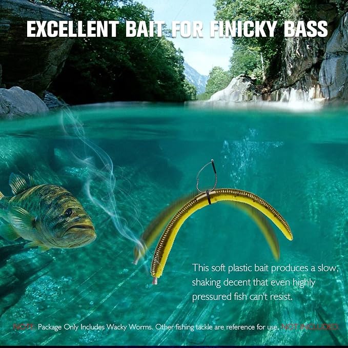 Dovesun Wacky Worm for Bass Trout Fishing Worms Kit with Soft Plastic Baits, Weedless Hooks, Bass Hooks,Weedless Jig Head, Wacky Rig Tool, O-Rings, Weight 152Pcs/131Pcs/50Pcs