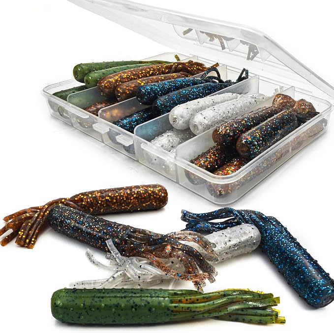 20Pcs Tube Baits Soft Plastic Worms Bass Fishing Lures for Tube Jig Heads Hook Freshwater Saltwater, 3.5 Inch