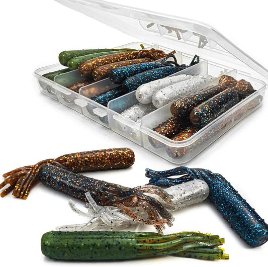 20Pcs Tube Baits Soft Plastic Worms Bass Fishing Lures for Tube Jig Heads Hook Freshwater Saltwater, 3.5 Inch