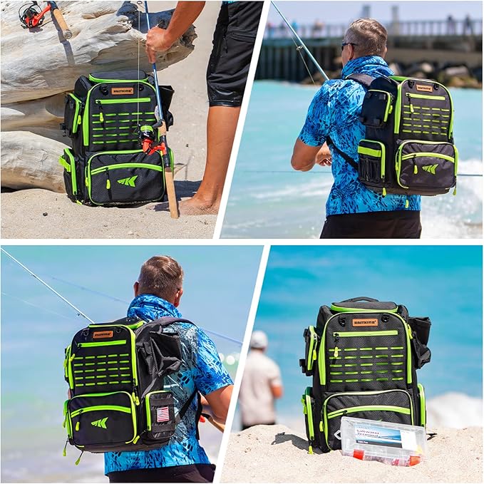 KastKing Bait Boss Fishing Tackle Backpack with Rod Holders-4 Tackle Boxes-Rain Cover,Storage for Fishing Gear