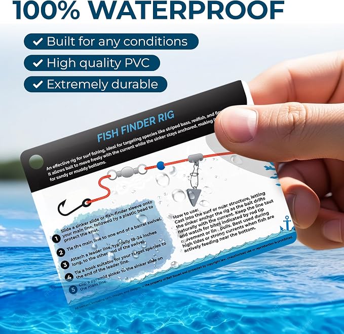 Fishing Knots Pocket Guide – Waterproof Fishing Knot Guide Card with 20 Essential Knots and Rigs – 2.5" x 3.5" Durable Quick Reference – Perfect Pocket Guide Fishing Gift for Anglers