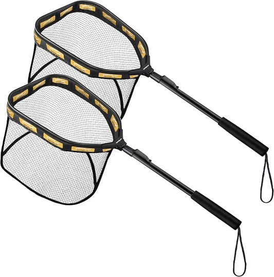 PLUSINNO Floating Fishing Net for Steelhead, Salmon, Fly, Kayak, Catfish, Bass, Trout Fishing, Rubber Coated Foldable Landing Net with Fixed or Telescoping Pole Handle, Fishing Gear and Gifts for Men