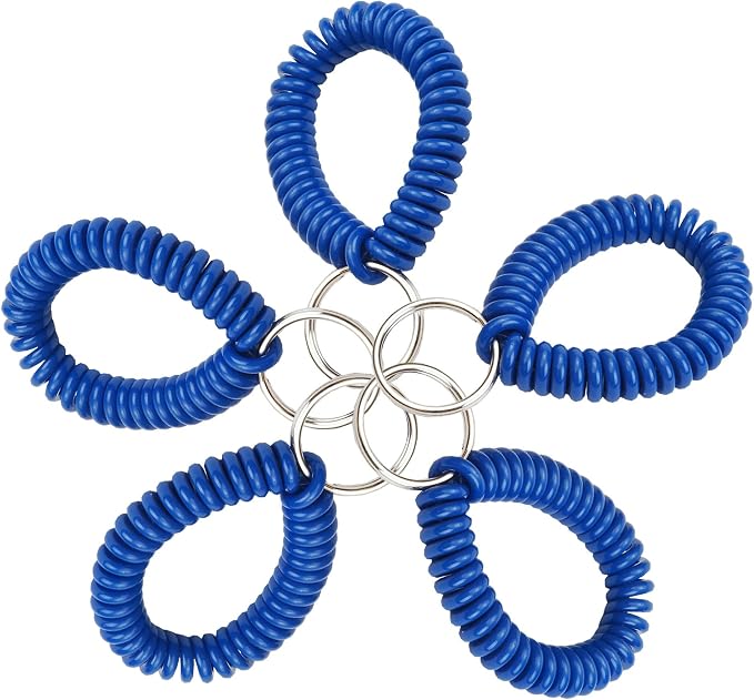 Wrist Coil with Split Key Ring, Blue, PK5