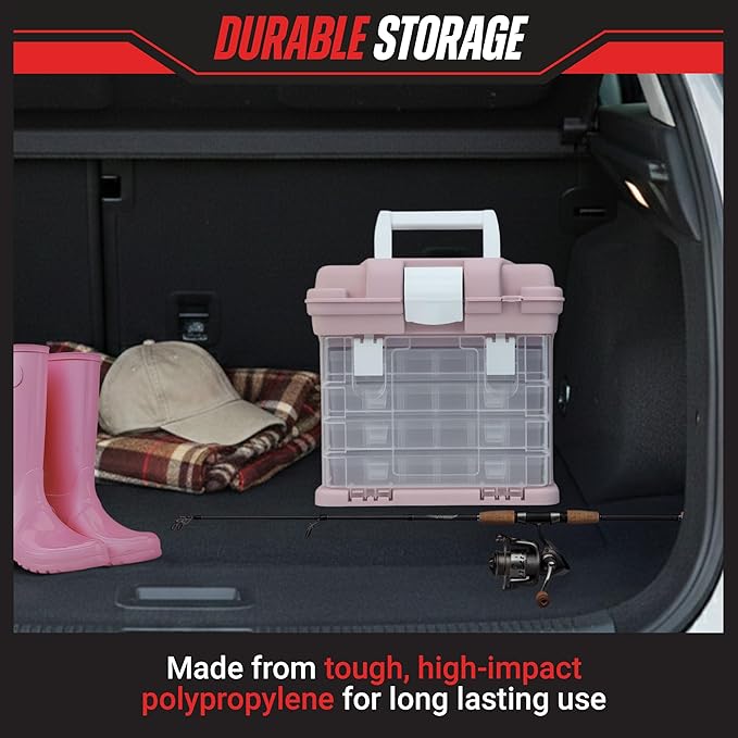 Portable Tool Box - Small Parts Organizer with Drawers and Customizable Compartments for Hardware, Fishing Tackle, Beads, or Crafts by Stalwart (Pink)