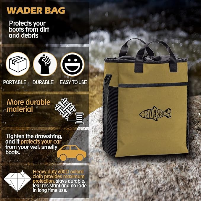 Riverruns Fishing Hunting Wader Bag with Vented Mesh, Waders Boots Bag, Fly Fish Storage Bag for Fishing, Hiking, Camping