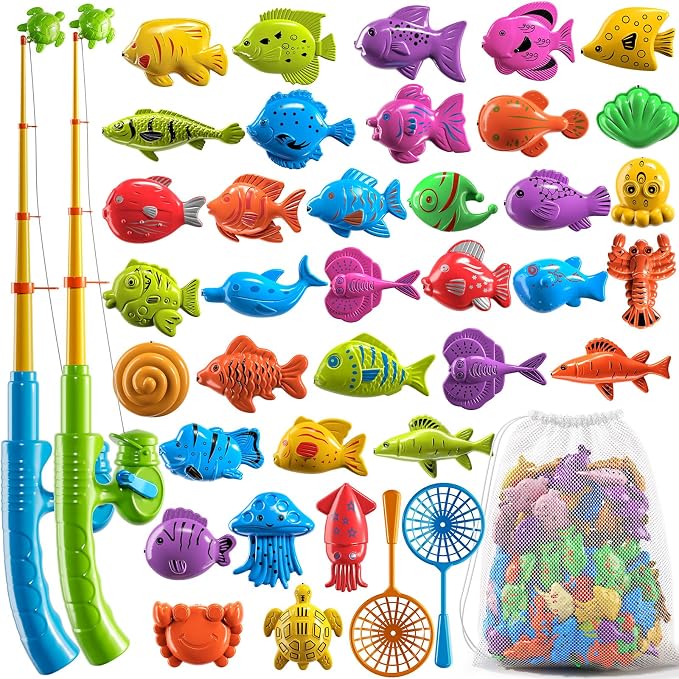 NIPLOOOW Magnetic Fishing Game Pool Toys for Kids 3-5, Water Table Bathtub Kiddie Party Toy with Pole Rod Net Plastic Floating Fish, Outdoor Toys for Boys Girls Kids Age 3 4 5 6 7 8 Year Old