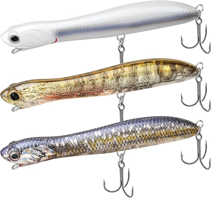 TRUSCEND Popobait Easy Catch Fishing Lures with BKK Hooks, Instant Startup, Longer Cast, Balanced Spray/Sound/Swim, Plopper Topwater Lures for Bass, Trout, Pike, Walleye, Freshwater Saltwater Fishing
