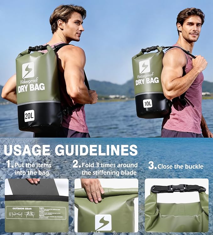 Soulsfeng Waterproof Dry Bag Roll Top Lightweight Dry Backpack for Boating, Kayaking, Travel, Beach, Swimming, Hiking & Camping - Floating Dry Sack with Adjustable Shoulder Straps 20L