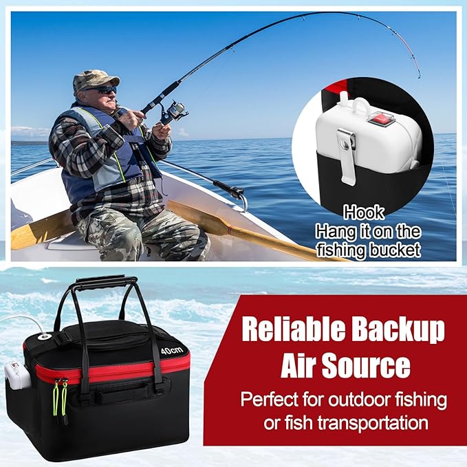 2 Pcs Fishing Bucket and Live Bait Aerator, Foldable Multi Functional Live Bucket Portable Quiet Aerator Outdoor Camping Fishing EVA Bag