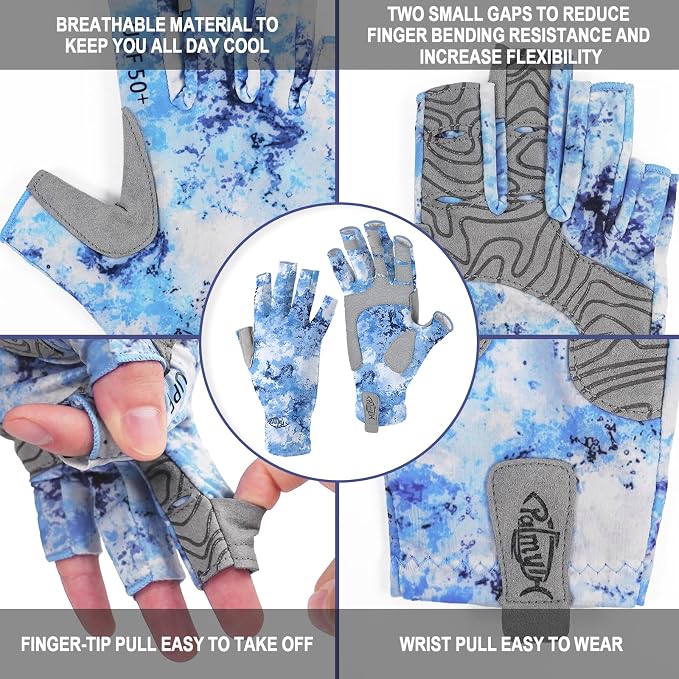 Palmyth UV Protection Fishing Fingerless Gloves UPF50+ Sun Gloves Men Women for Kayaking, Hiking, Paddling, Driving, Canoeing, Rowing