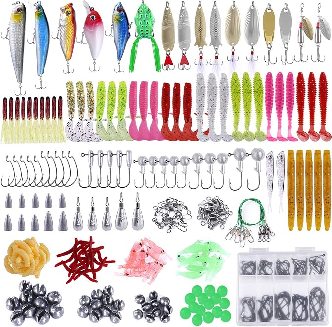 PLUSINNO Fishing Lures, All-in-One Fishing Tackle Box with Tackle Included, Fishing Gear Lure Bait Accessories Kit for Freshwater Bass Trout, Ideal Fishing Gifts for Men, Father & Beginners