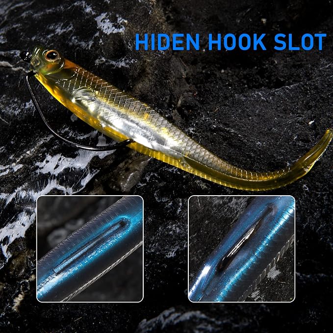 Dr.Fish Soft Plastic Baits, Fork Tail Soft Jerkbait Minnow Lures, 3 to 4-3/4 Inches Soft Swimbaits Jerk Shad Baits Crappie Bass Fishing Lures