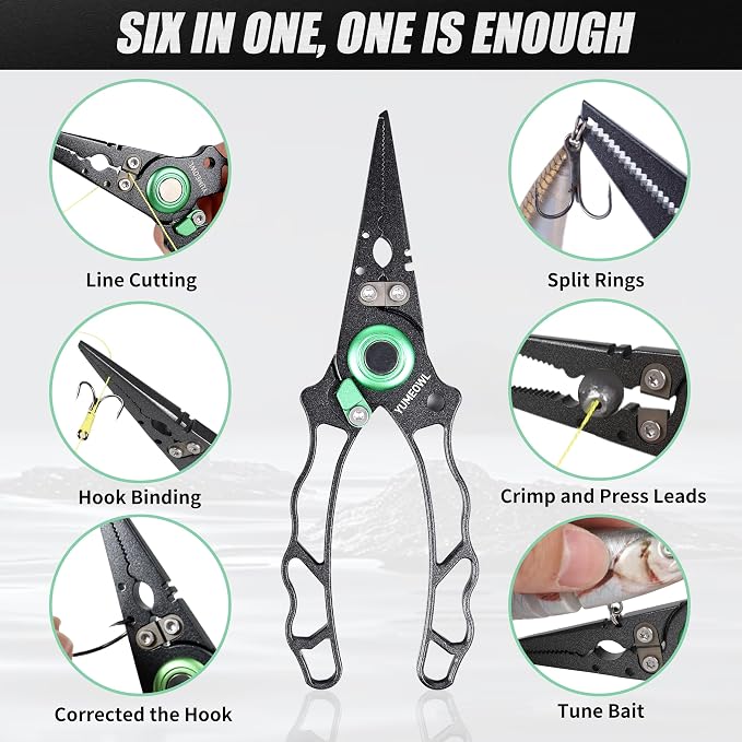 Fishing Pliers with Innovative Ergonomical Handle, Corrosion Saltwater Resistant,Fishing Multitool Hook Remover Braided Fishing Line Cutting, Split Ring with Coiled Lanyard and Sheath