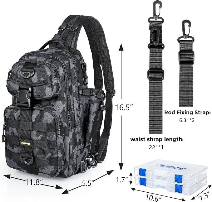 PLUSINNO Fishing Backpack, Fishing gear,Tackle Bag, Water-Resistant Bag with Rod Holder, Ideal Gifts for Men