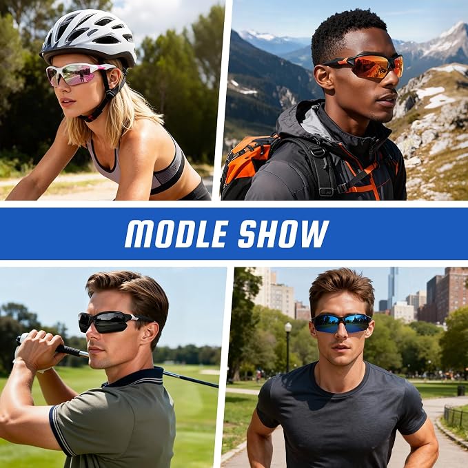 XVXV 3 Pack Polarized Sports Sunglasses for Men, UV Protection Half Frame Sunglasses Comfortable for Running Cycling Driving