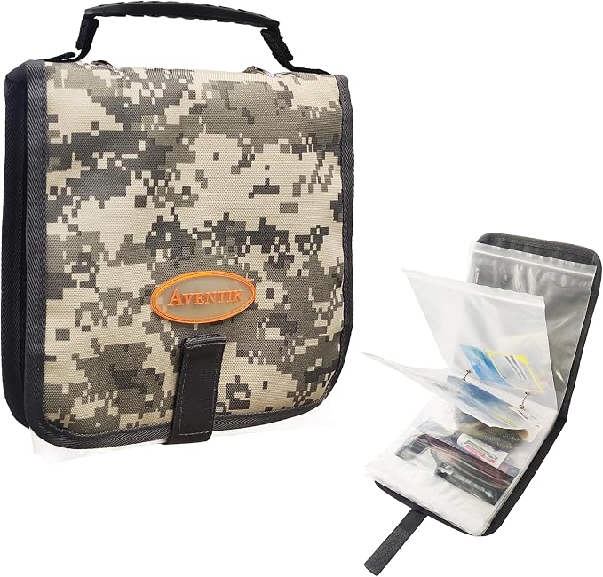Aventik Fishing Tackle Binder Soft Cover Fishing Bait Organized Storage Rig Bag Soft Bait Binder Saltwater Resistant Fishing Bag 8.5x8.5x1.1inch(Camouflage)