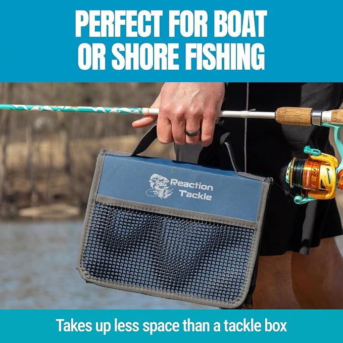 Reaction Tackle Deluxe Bait Binder – Water-Resistant Soft Plastic Bait Storage Bag, Saltwater & Freshwater Fishing Tackle Organizer, Lure Bag for Bass, Kayak, and Boat Fishing