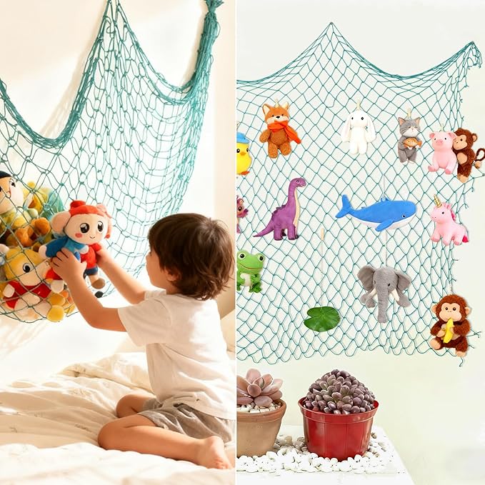 Decorative Fishing Net 2 Pack, 5x10 ft Large Aqua Fish Net Decor for Wall, Photo Display, Nautical Mermaid Pirate Ocean Themed Beach Hawaii Under the Sea Party Decorations