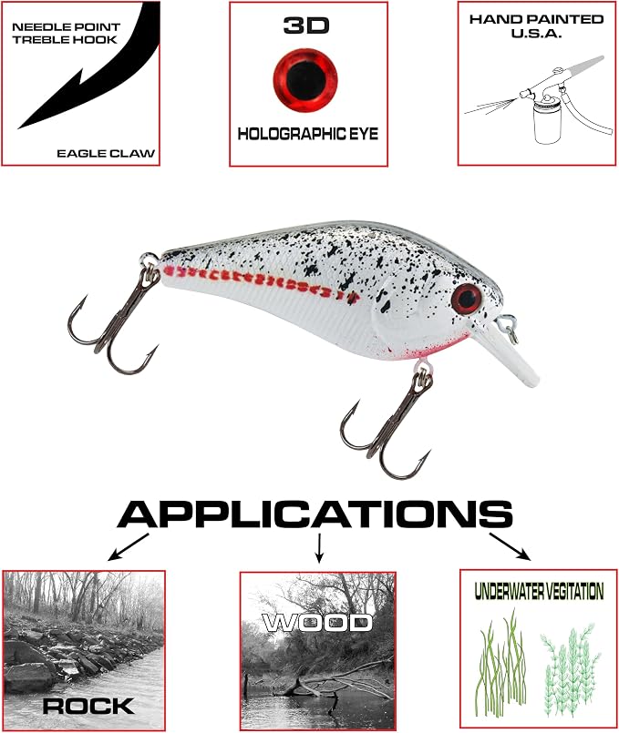 Luck E Strike 2 Inch Square Bill Crankbait, Made in The USA