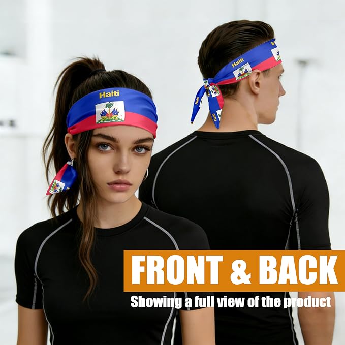 Flag Tie Headbands for Men Women, Moisture Wicking Sweatband Breathable Sports Headwrap, Non-Slip Stretchy Adjustable Fitness Hair Band