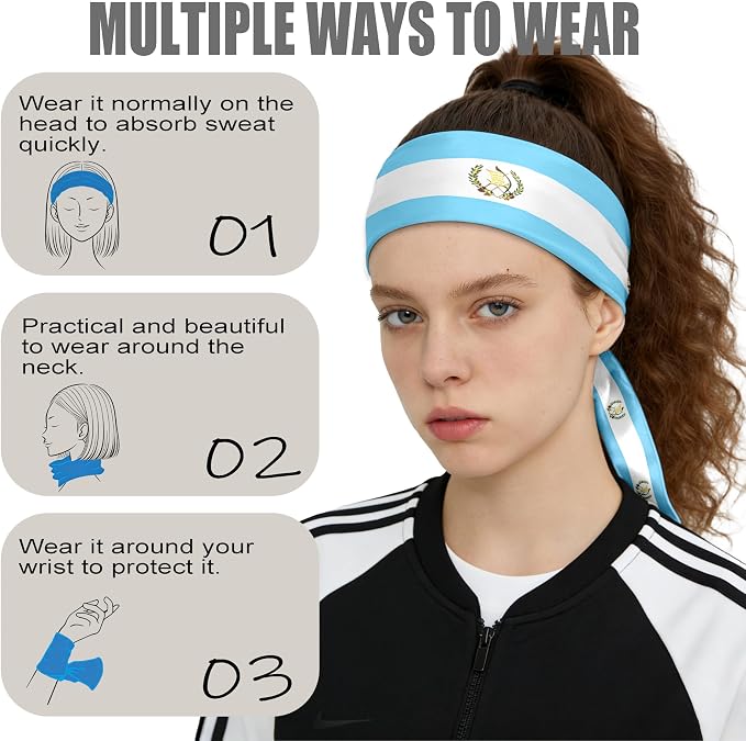 Flag Tie Headbands for Men Women, Moisture Wicking Sweatband Breathable Sports Headwrap, Non-Slip Stretchy Adjustable Fitness Hair Band