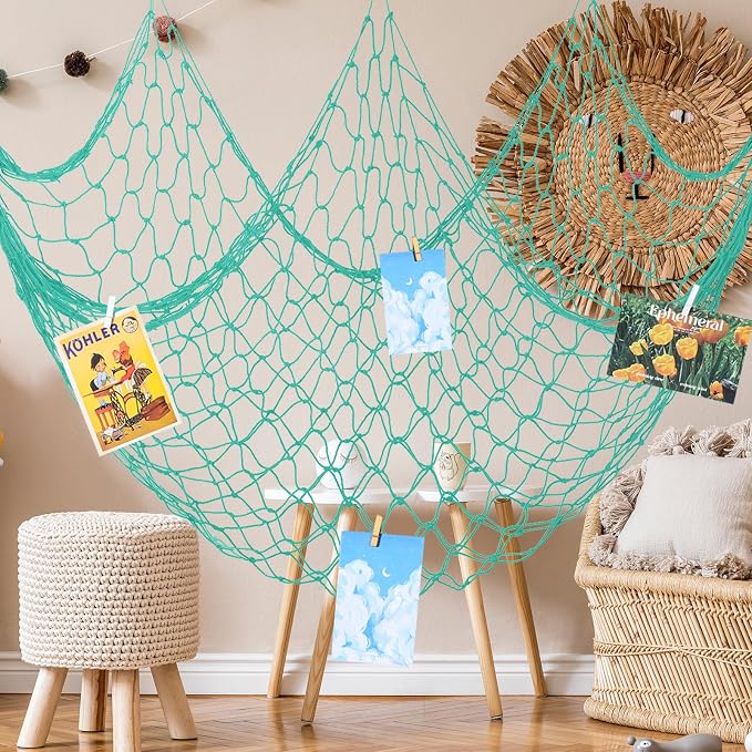 12 Pack Decorative Fish Netting for Party 80 x 40 Inch Natural Cotton Fish Net Decorations for Pirate Ocean Under The Sea Hawaiian Mermaid Party Picture Wall Hanging Decoration(Blue)