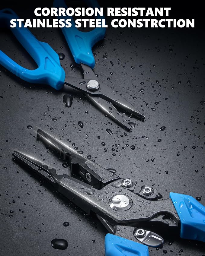 Fishing Tool Kit, Fishing Gear - Fishing Plier with Sheath, Fillet Knife, Fishing Scissors, Fish Lip Gripper, Tool Retractor, Keychain Bottle Opener, Fishing Gifts for Men