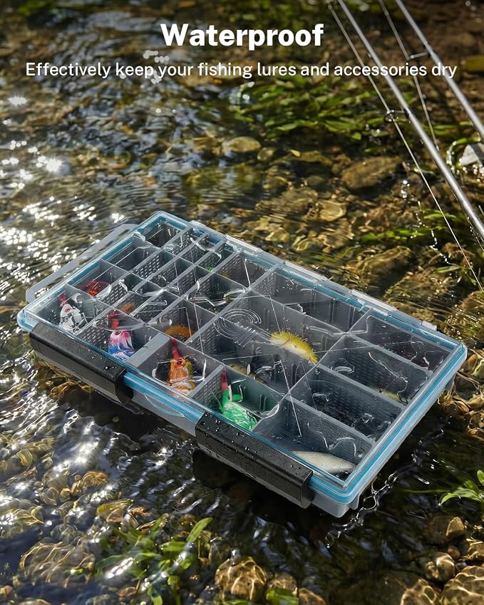 Gonex Fishing Tackle Boxes, 2-Pack Waterproof 3700 Tackle Trays with Adjustable Dividers, Portable Clear Plastic Tackle Organizers with DIY Dividers for Lures, Hooks, Bass Gear, Gray