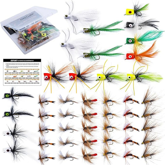 Goture Fly Fishing Poppers Lures, Topwater Popper Flies Bugs Lure, Fly Fish Poppers Fishing Lures Kit, Dry Flies for Panfish Bluegill Crappie Sunfish Bass Trout Salmon