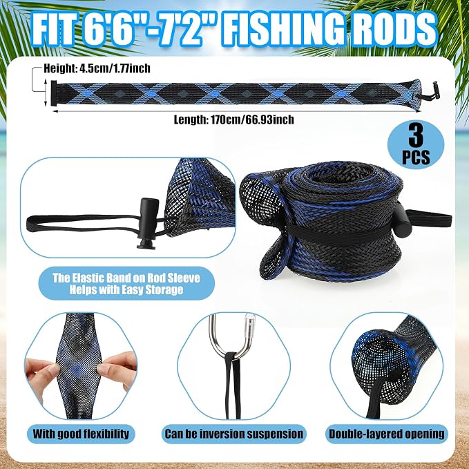 6 Pcs Spinning Reel Covers and Fishing Rod Sleeve Fit 2000-3000 Series Baitcaster Reel Protective Case Pouch Bag Rod Sock for Casting Trolling Spinning Rods Fishing Gear Storage Protection