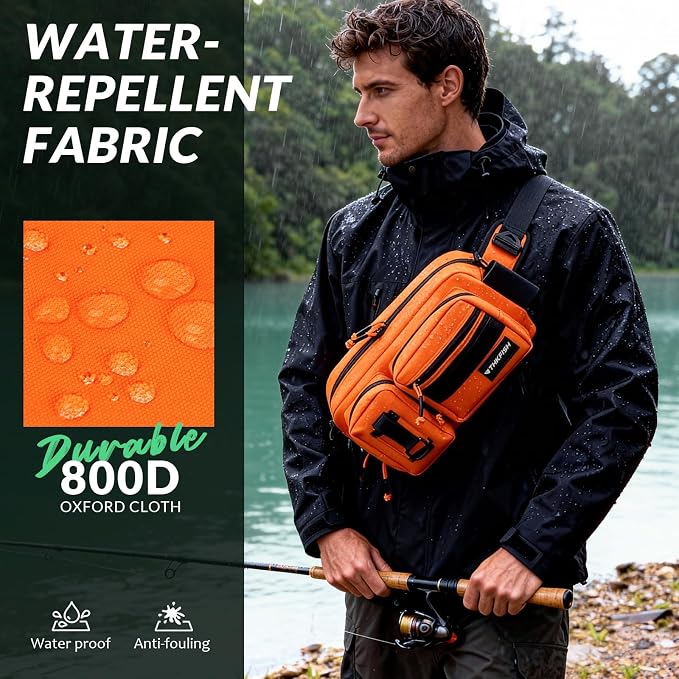 THKFISH Fishing Waist Pack - Waterproof Fanny Pack for Women & Men - Portable Sling Bag for Outdoor & Fly Fishing (BLACK-LARGE)