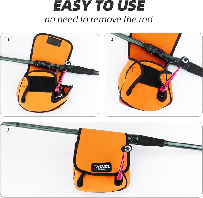 RUNCL Spinning Reel Bag – Protective Storage Pouch for Baitcasting Reels & Spinning Reels, Lightweight & Durable, Ideal for Freshwater & Saltwater Fishing Trips (orange& Black)