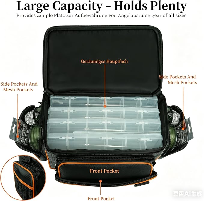 Fishing Tackle Bags - Saltwater & Freshwater Fishing Bags - Waterproof, Padded Shoulder Strap - Gear Storage
