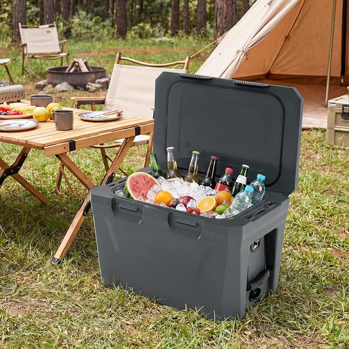 KOTEK 21qt Hard Cooler, Insulated Portable Ice Chest with Drain Plug, Bottle Opener & Cup Holders, Outdoor Cooler with Handle for Camping, Beach, Fishing and Boating