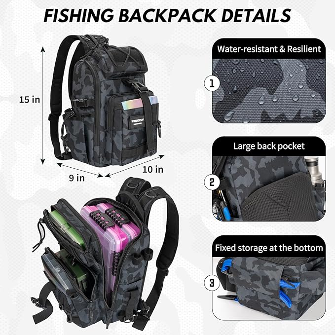 THKFISH Telescoping Fishing Rod and Reel Combo with Backpack, Carbon Fiber Travel Fishing Pole Spinning Reel Kit with Fishing Lures, Fishing Tools Kit for Men