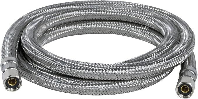 Certified Appliance Accessories Ice Maker Water Line, 5 Feet, PVC Core with Premium Braided Stainless Steel, Silver