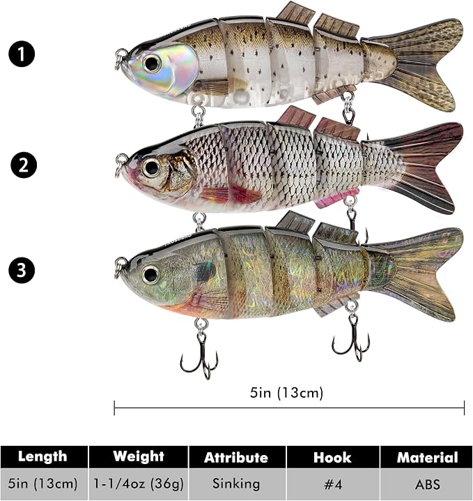 TRUSCEND Swimmax Easy Catch Fishing Lures with BKK Hooks, Wiggling, Vibrating, Rattling and Gurgling for More Bite, Heavy-Duty Dyneema Fiber Jointed Swimbaits for Bass, Trout, Walleye, Crappie, Pike