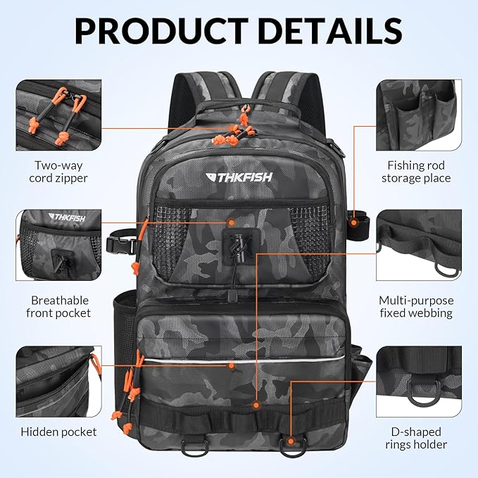 THKFISH Fishing Backpack with Tackle Boxes, 20L Waterproof Tackle Sling Bag with Lures Kit, Fish Lip Gripper, Pliers, Scissors, Fishing Gifts for Men Women